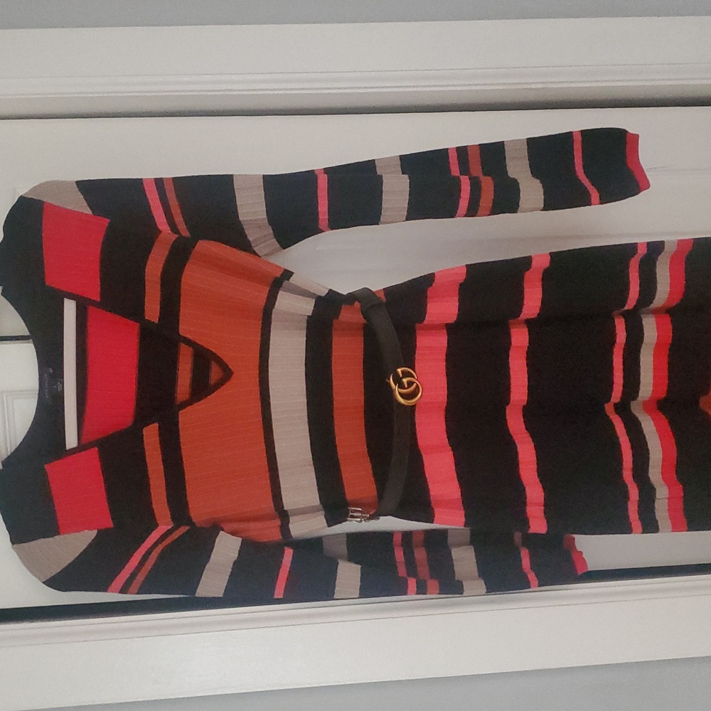 Ann Taylor Striped Long Sleeve Dress -Multicolor  Red, Black, Stone, Size L